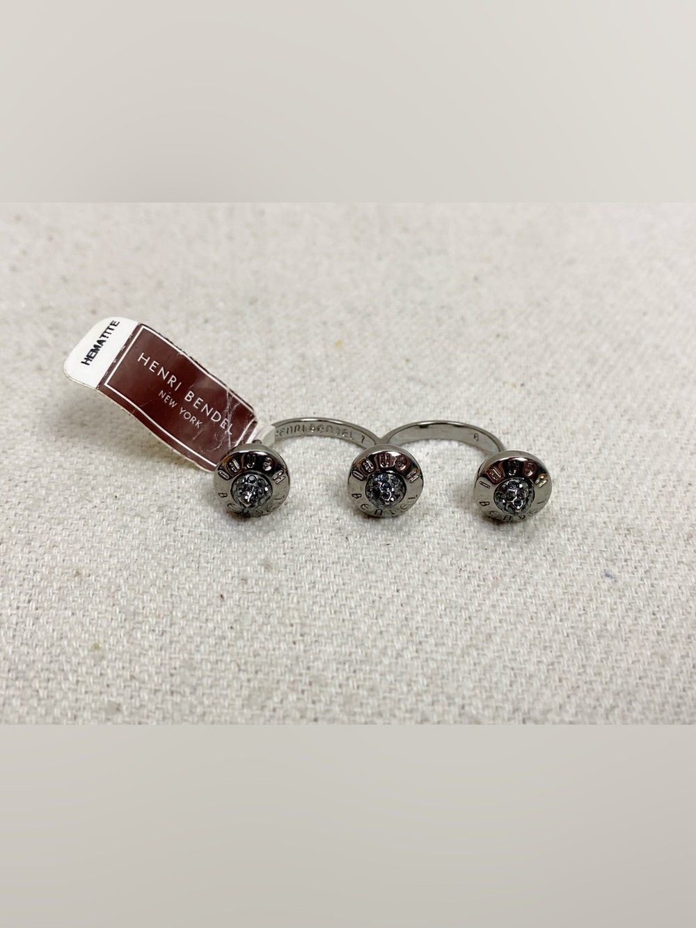 The Plaza Pave 2-finger Ring Hematite NWT
